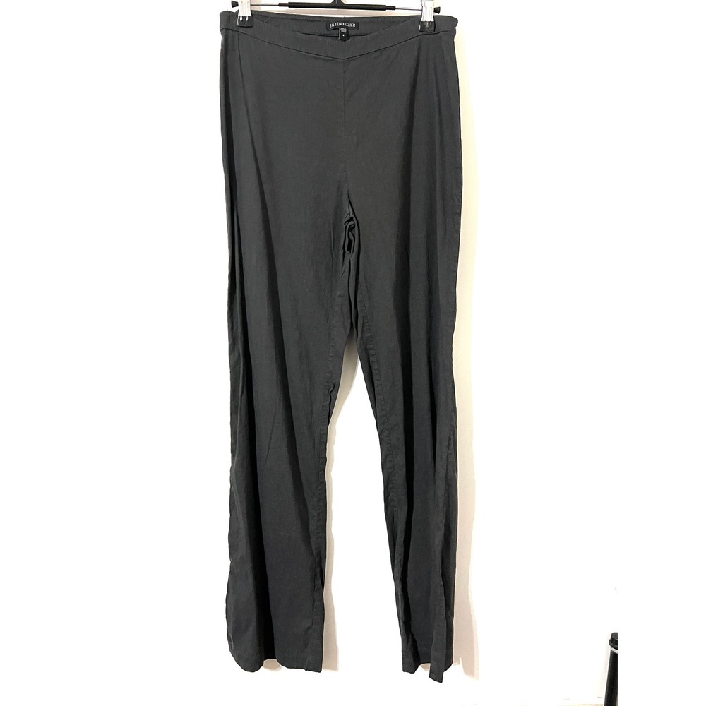 EILEEN FISHER Pants Women 4 Black Linen Blend Straight Leg S4VX-1 Minimalist